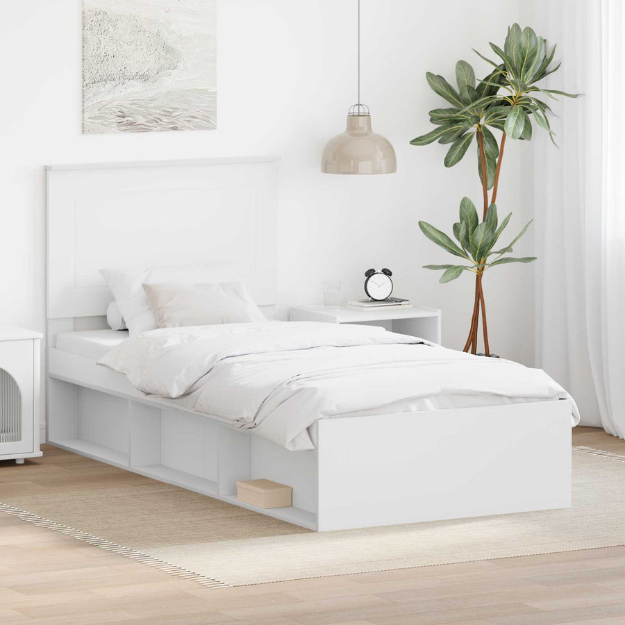 Bedframe met hoofdeinde Wit 75 x 190 cm Massief grenenhout