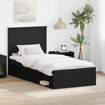 Bedframe met hoofdeinde Zwart 75 x 190 cm Massief grenenhout