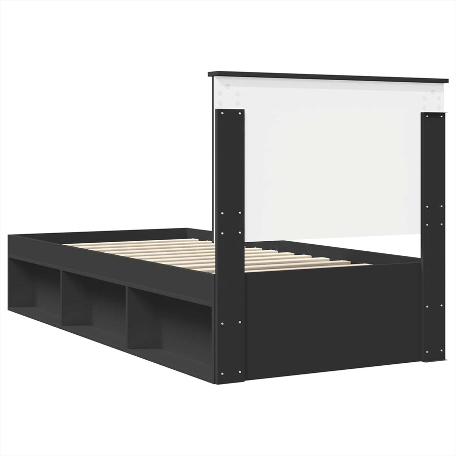 Bedframe met hoofdeinde Zwart 75 x 190 cm Massief grenenhout