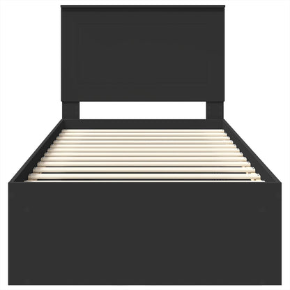 Bedframe met hoofdeinde Zwart 75 x 190 cm Massief grenenhout