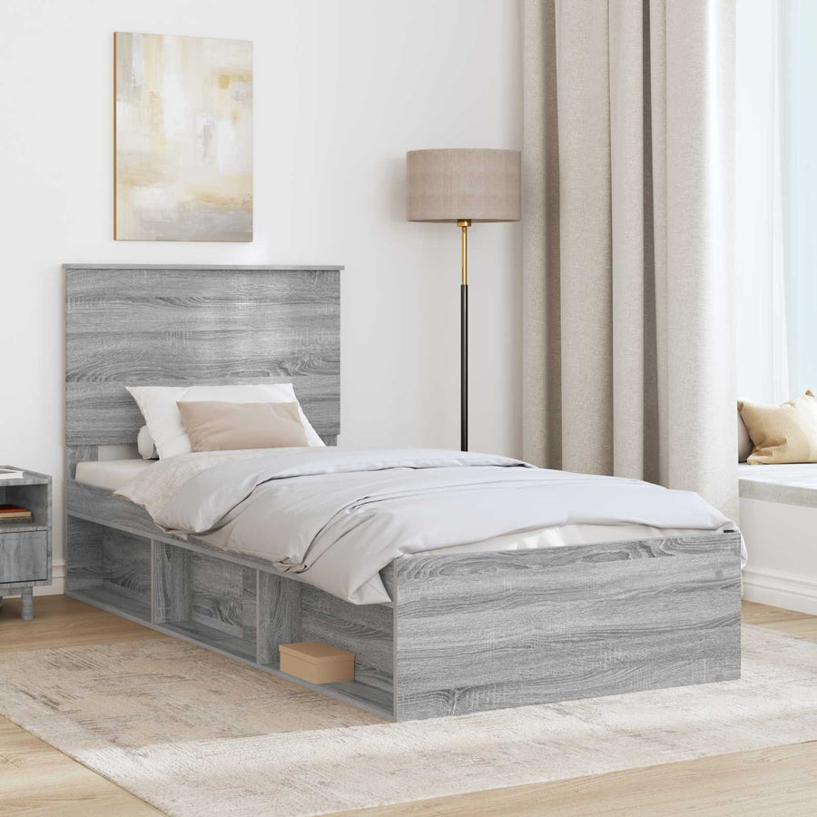 Bedframe Grijs Sonoma 75 x 190 cm Massief grenenhout