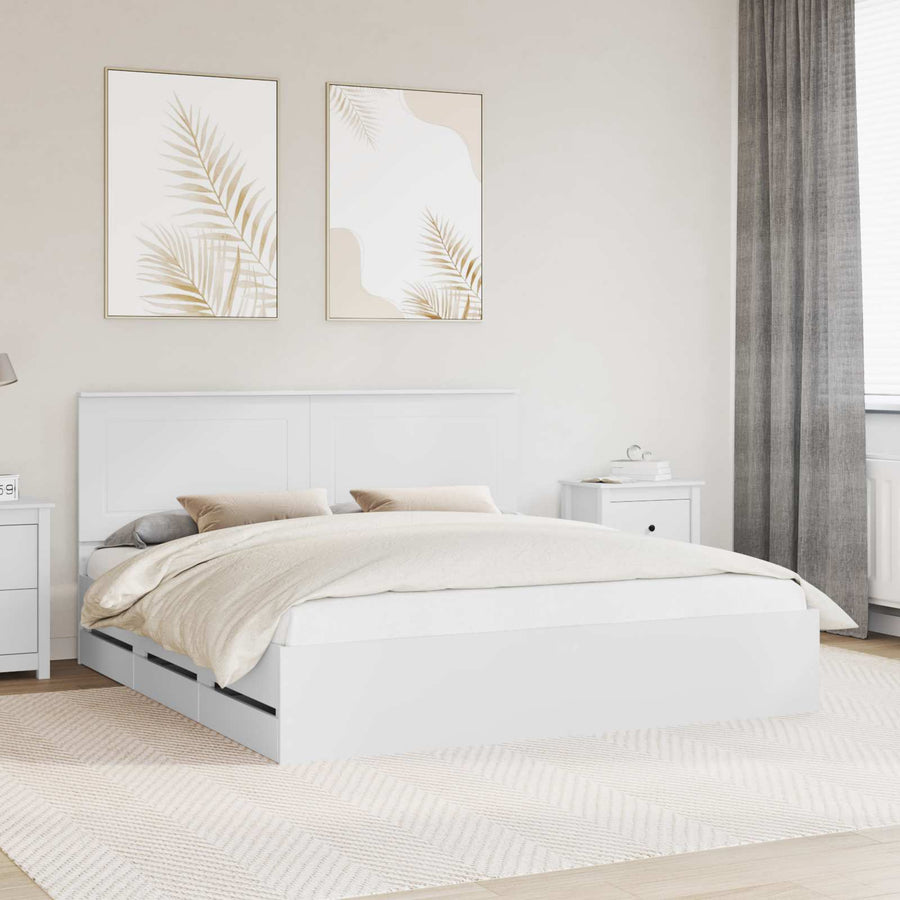Bedframe met lade met opslag Wit 200 x 200 cm Ingenieurshout