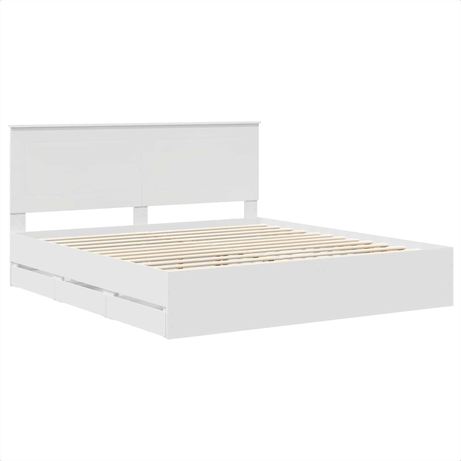 Bedframe met lade met opslag Wit 200 x 200 cm Ingenieurshout