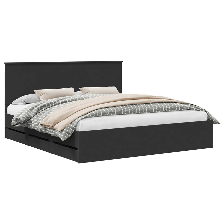 Bedframe met lade met opslag Zwart 200 x 200 cm Ingenieurshout