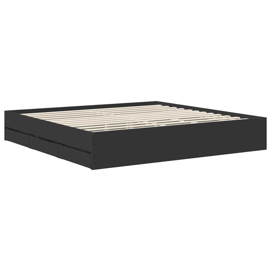 Bedframe met lade met opslag Zwart 200 x 200 cm Ingenieurshout