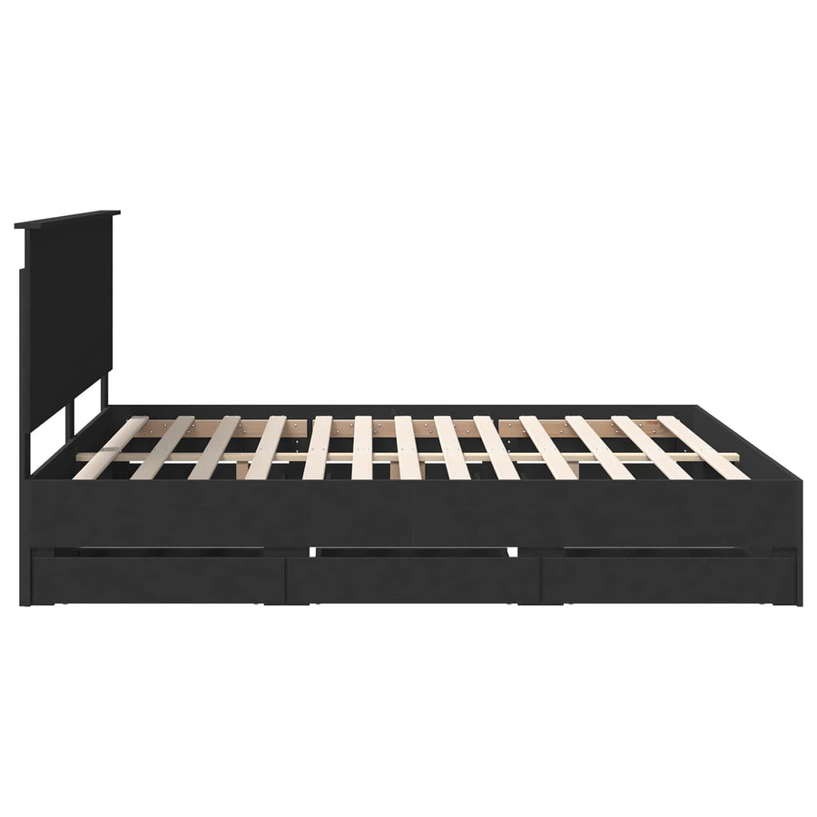 Bedframe met lade met opslag Zwart 200 x 200 cm Ingenieurshout
