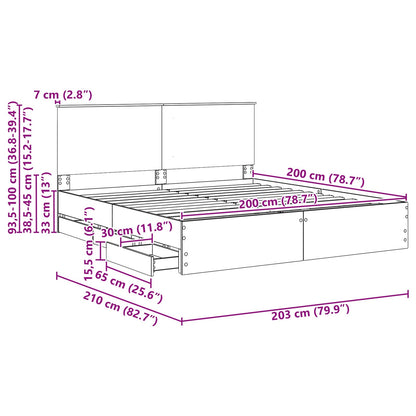 Bedframe met lade met opslag Zwart 200 x 200 cm Ingenieurshout