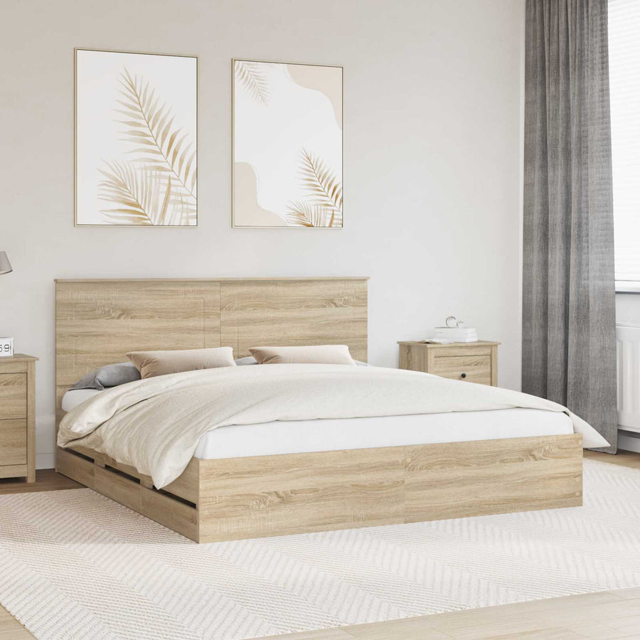 Bedframe met lade Sonoma Eiken 200 x 200 cm Ingenieurshout