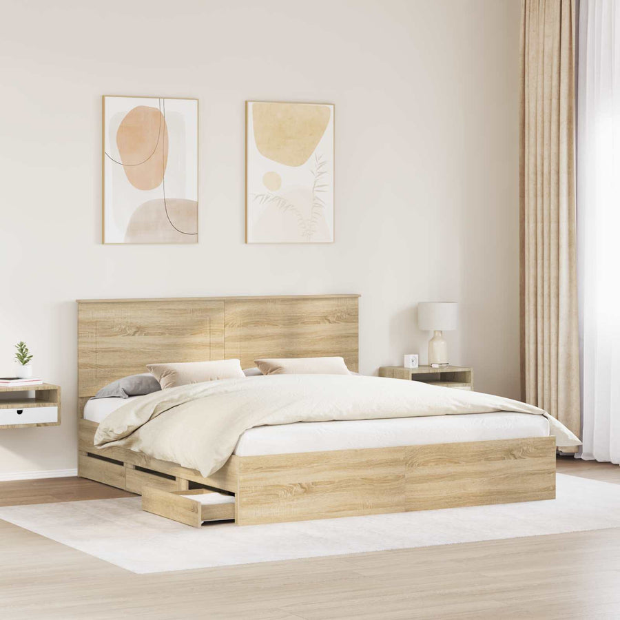 Bedframe met lade Sonoma Eiken 200 x 200 cm Ingenieurshout