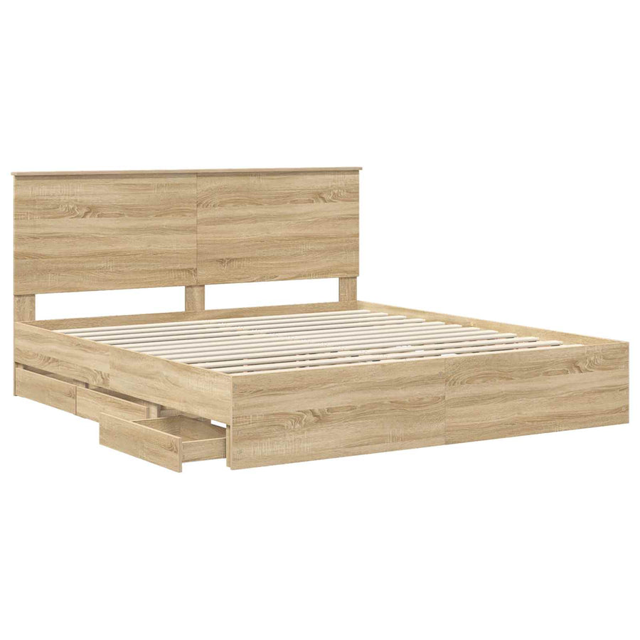 Bedframe met lade Sonoma Eiken 200 x 200 cm Ingenieurshout