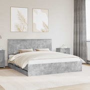 Bed Frame with Drawer Concrete Grey 200 x 200 cm Engineered Wood