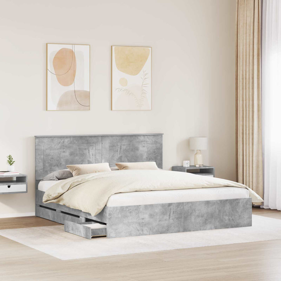 Bedframe met lade Beton Grijs 200 x 200 cm Ingenieurshout