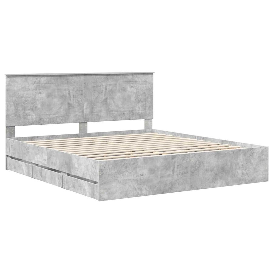 Bedframe met lade Beton Grijs 200 x 200 cm Ingenieurshout