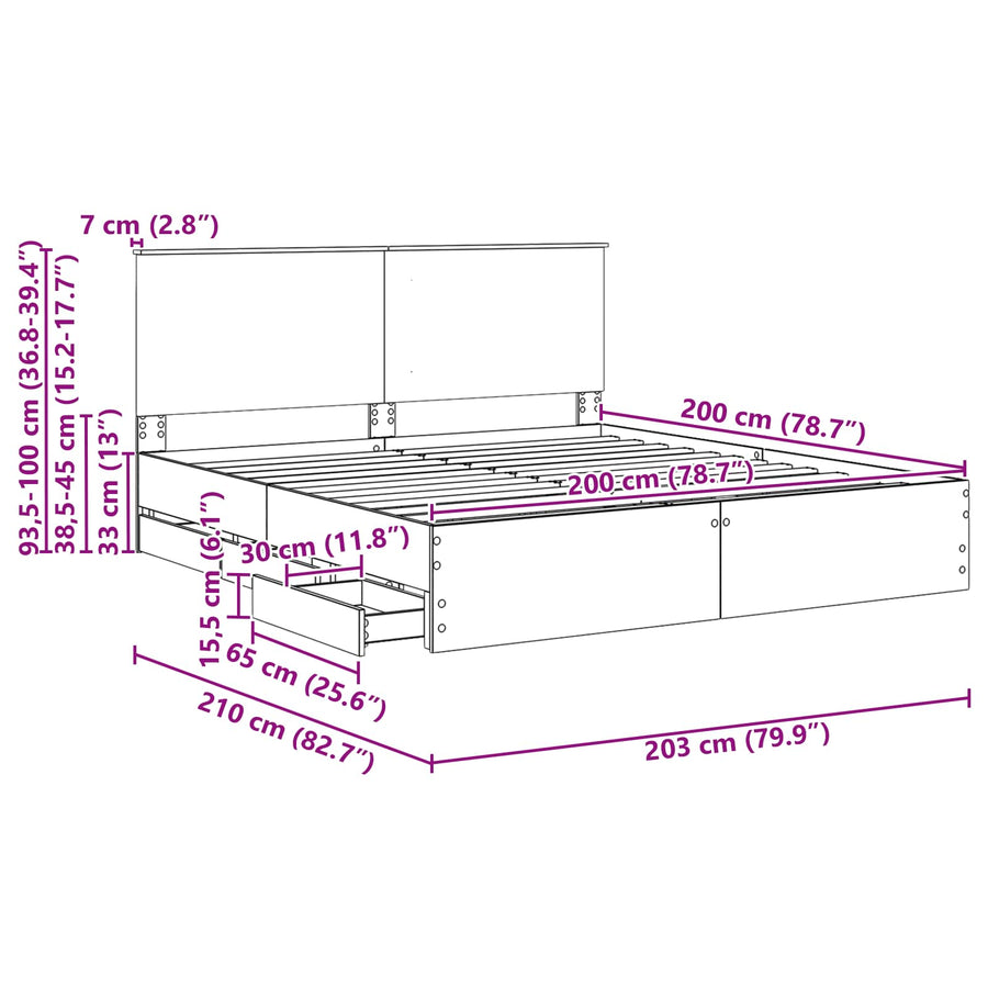 Bedframe met lade Beton Grijs 200 x 200 cm Ingenieurshout