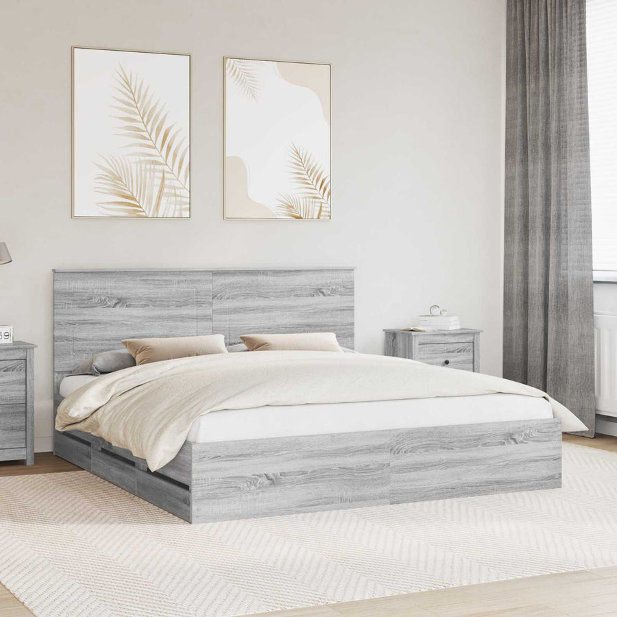 Bedframe met lade Grijs Sonoma 200 x 200 cm Ingenieurshout
