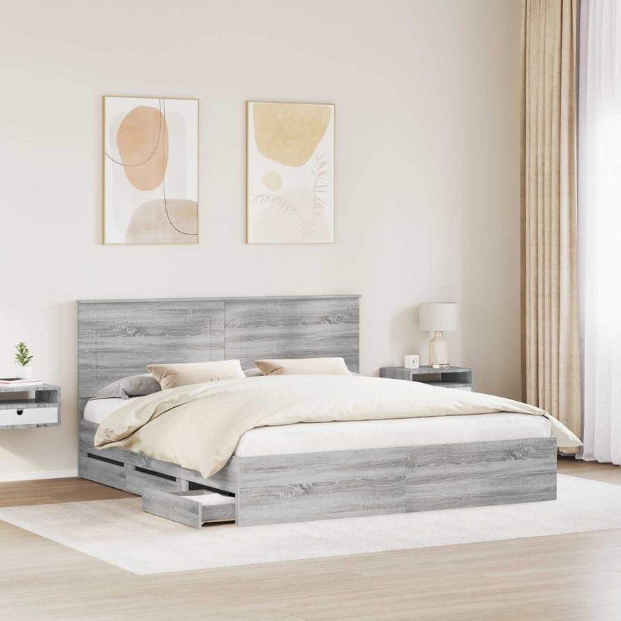 Bedframe met lade Grijs Sonoma 200 x 200 cm Ingenieurshout
