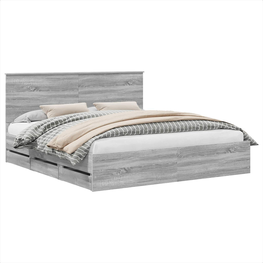 Bedframe met lade Grijs Sonoma 200 x 200 cm Ingenieurshout