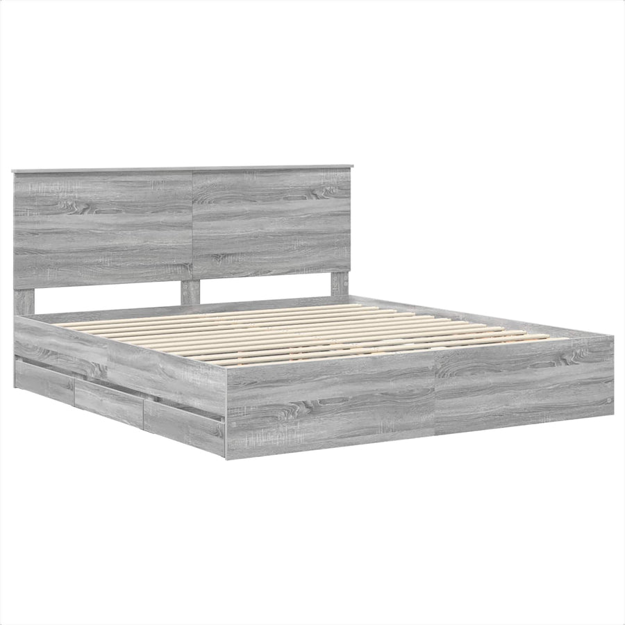 Bedframe met lade Grijs Sonoma 200 x 200 cm Ingenieurshout