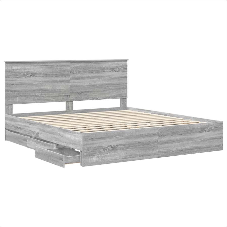 Bedframe met lade Grijs Sonoma 200 x 200 cm Ingenieurshout