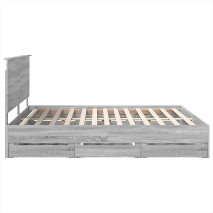 Bedframe met lade Grijs Sonoma 200 x 200 cm Ingenieurshout