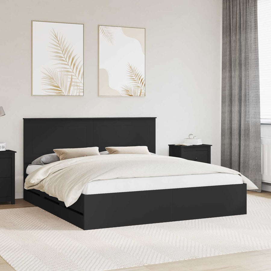 Bedframe met lade met opslag Zwart 180 x 200 cm Ingenieurshout