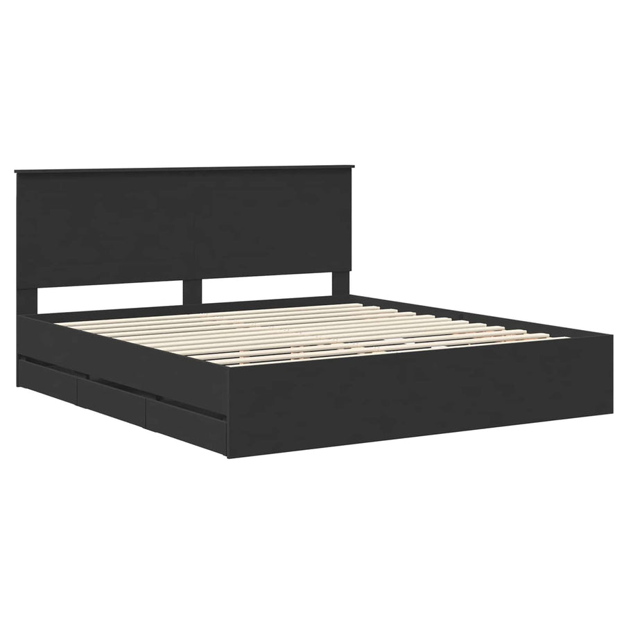 Bedframe met lade met opslag Zwart 180 x 200 cm Ingenieurshout