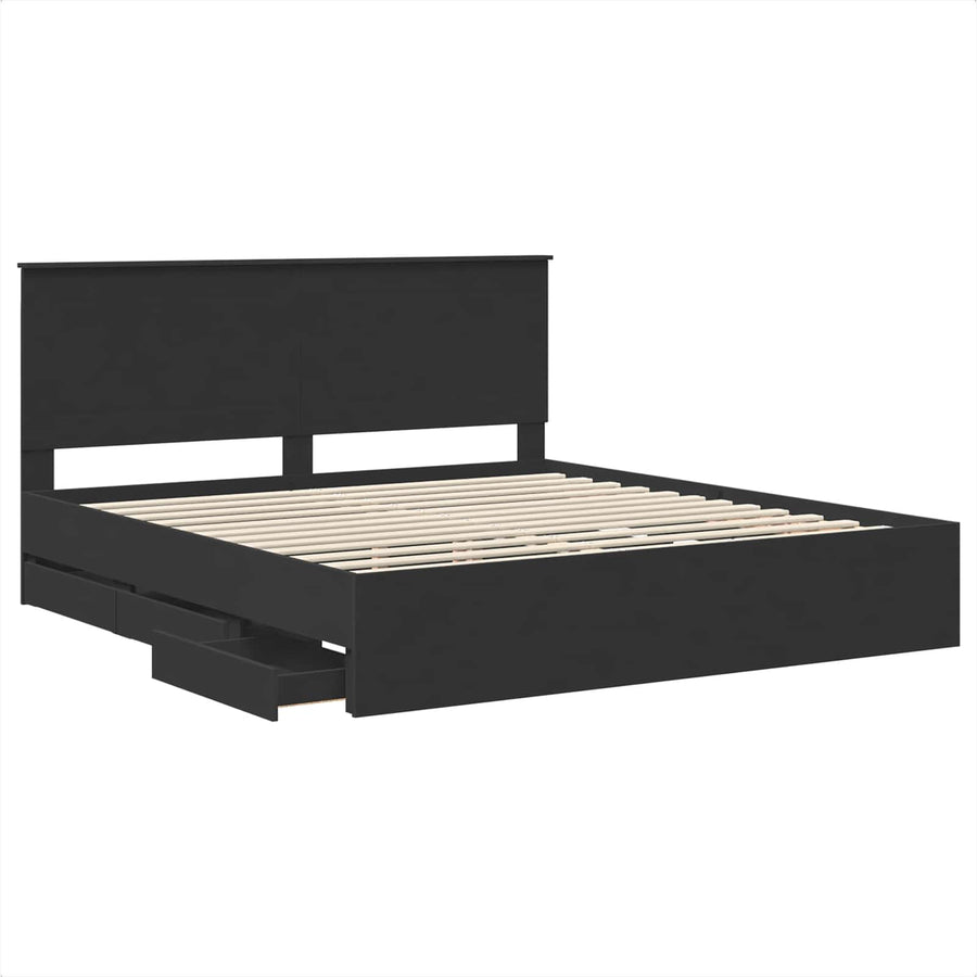 Bedframe met lade met opslag Zwart 180 x 200 cm Ingenieurshout