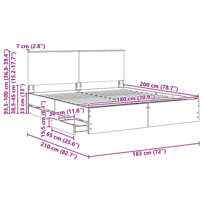 Bedframe met lade met opslag Zwart 180 x 200 cm Ingenieurshout