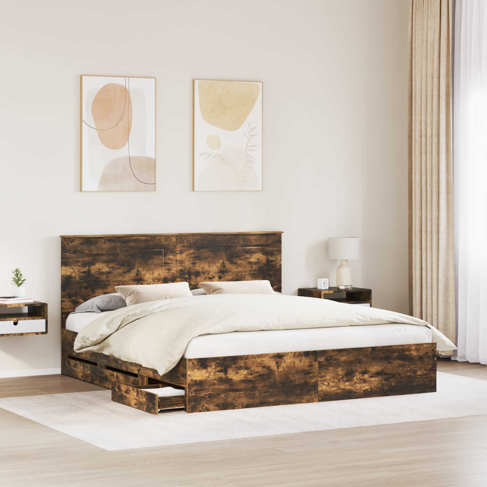 Bedframe met lade Gerookt eiken 180 x 200 cm Ingenieurshout