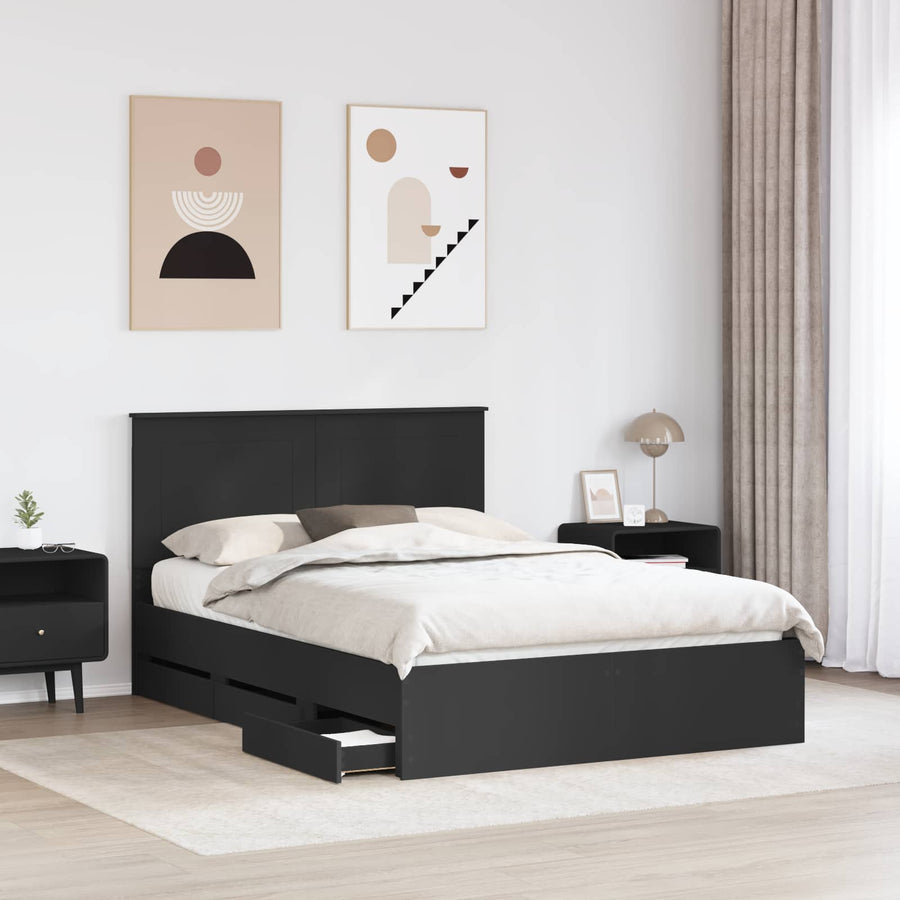 Bedframe met lade met opslag Zwart 160 x 200 cm Ingenieurshout