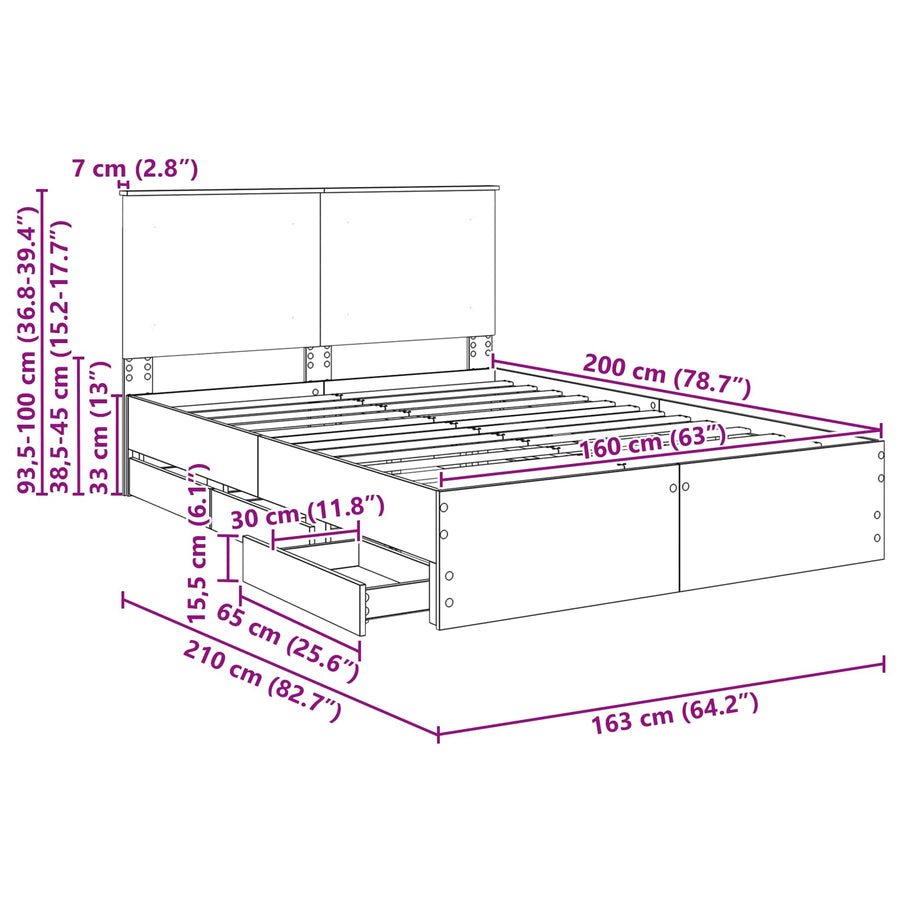 Bedframe met lade Beton Grijs 160 x 200 cm Ingenieurshout