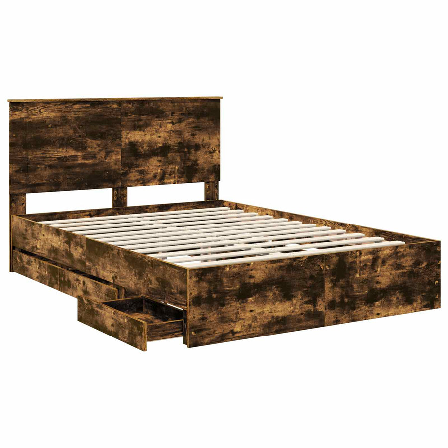 Bedframe met lade Gerookt eiken 160 x 200 cm Ingenieurshout