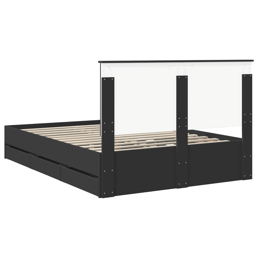 Bedframe met lade met opslag Zwart 150 x 200 cm Ingenieurshout