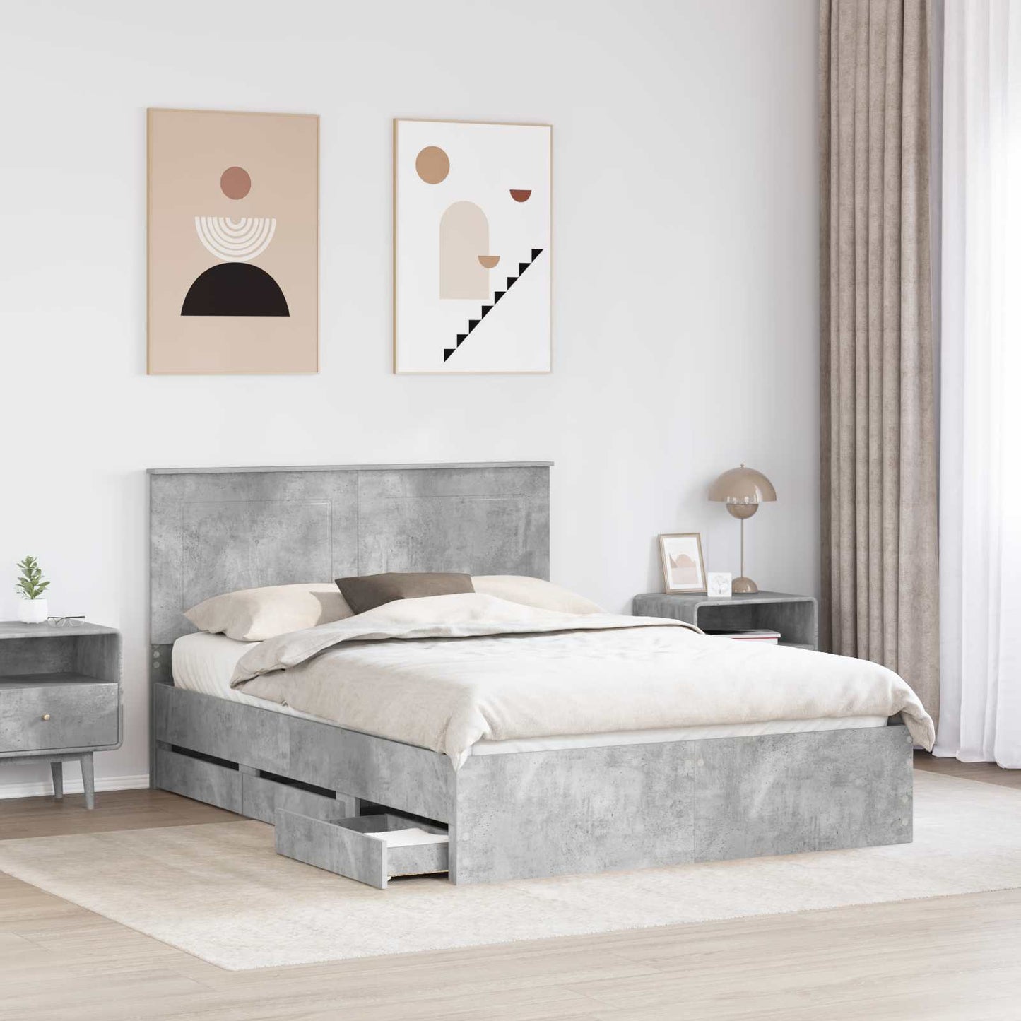 Bedframe met lade Beton Grijs 140 x 190 cm Ingenieurshout