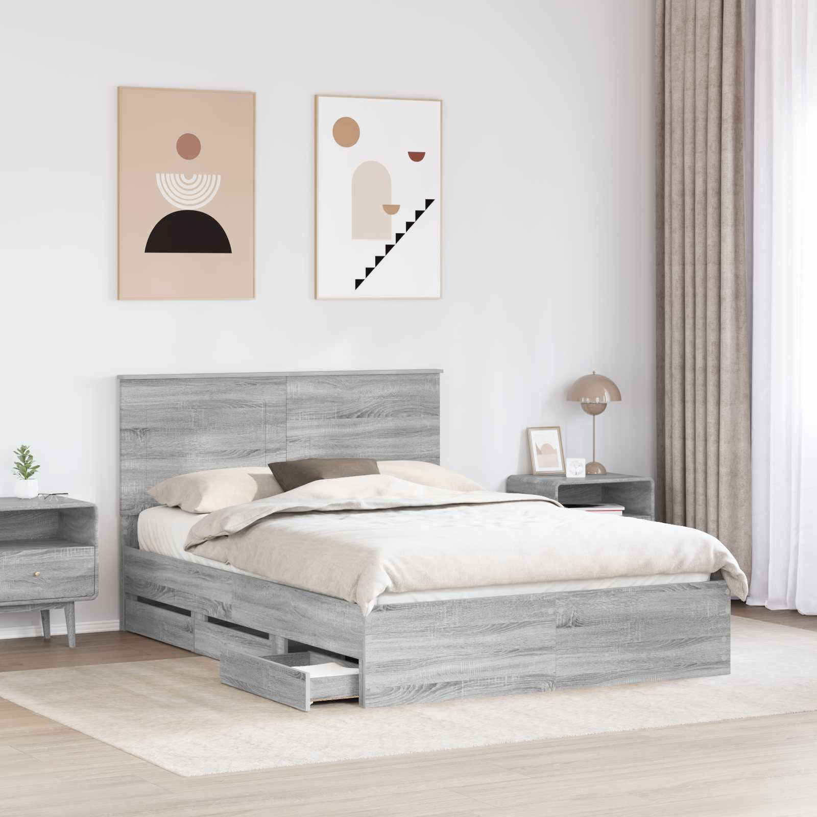 Bedframe met lade Grijs Sonoma 140 x 200 cm Ingenieurshout