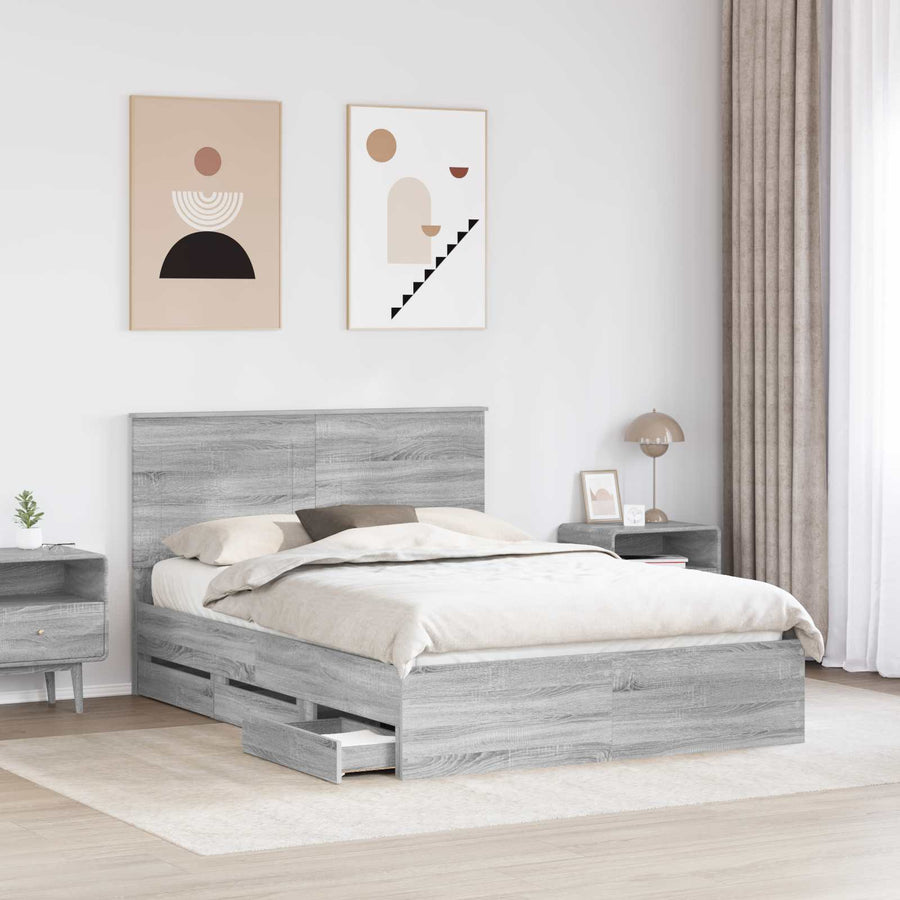 Bedframe met lade Grijs Sonoma 140 x 200 cm Ingenieurshout