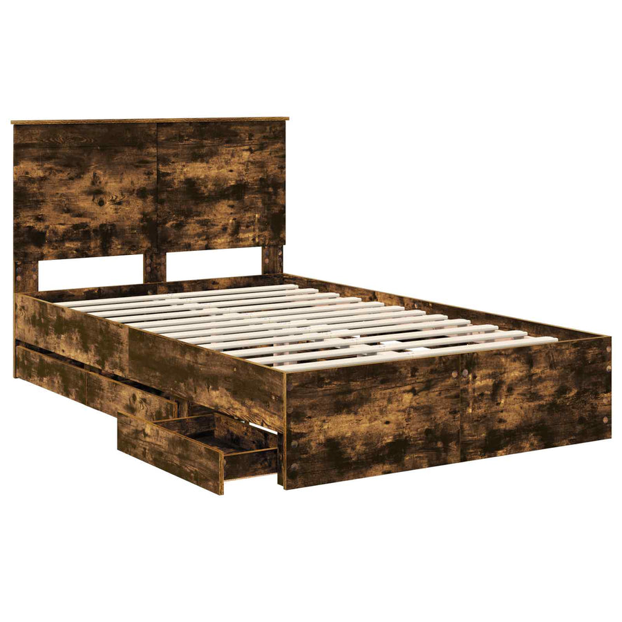 Bedframe met lade Gerookt eiken 135 x 190 cm Ingenieurshout