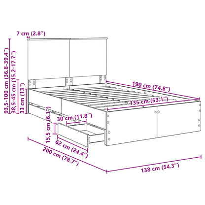 Bedframe met lade Bruin Eiken 135 x 190 cm Ingenieurshout