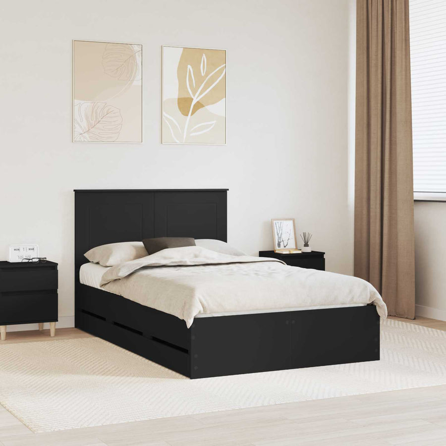 Bedframe met lade met opslag Zwart 120 x 190 cm Ingenieurshout