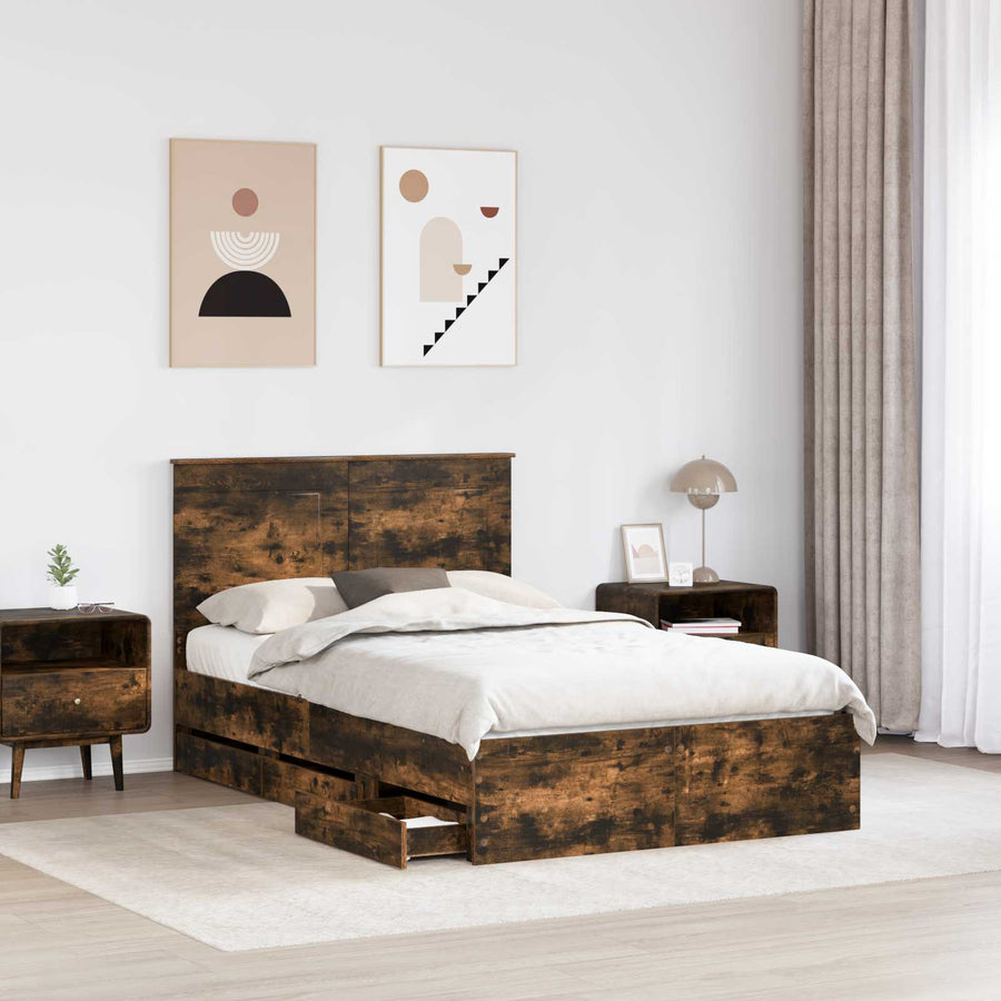 Bedframe met lade Gerookt eiken 120 x 190 cm Ingenieurshout