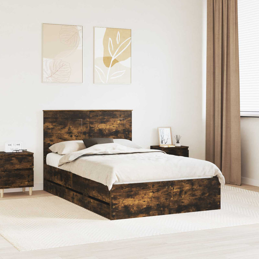 Bedframe met lade Gerookt eiken 120 x 200 cm Ingenieurshout