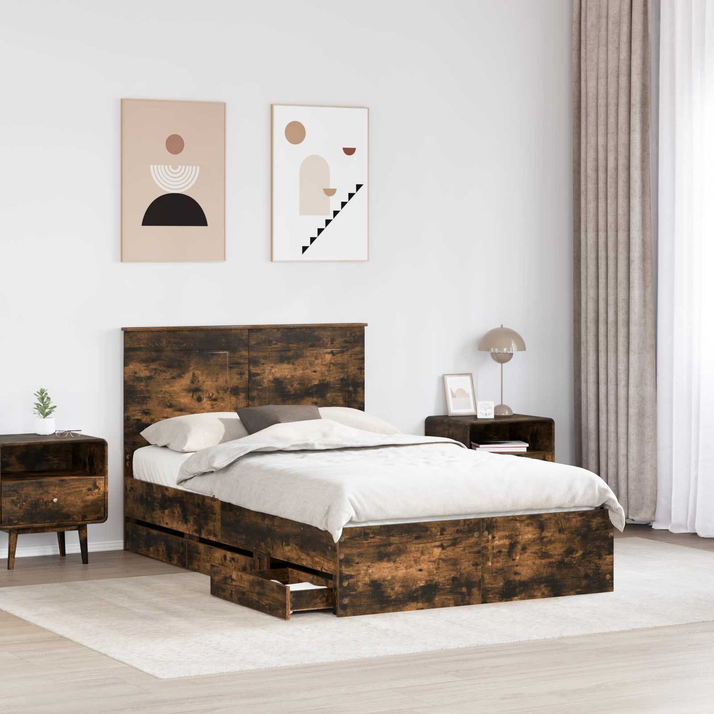 Bedframe met lade Gerookt eiken 120 x 200 cm Ingenieurshout