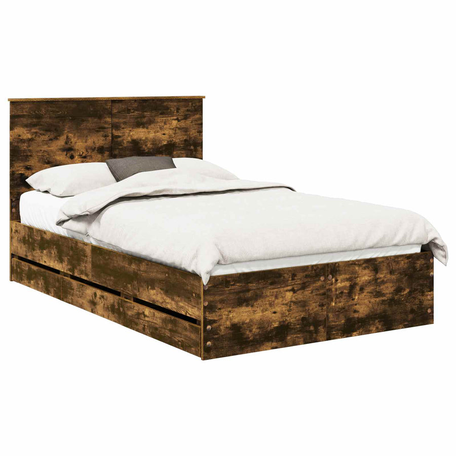 Bedframe met lade Gerookt eiken 120 x 200 cm Ingenieurshout