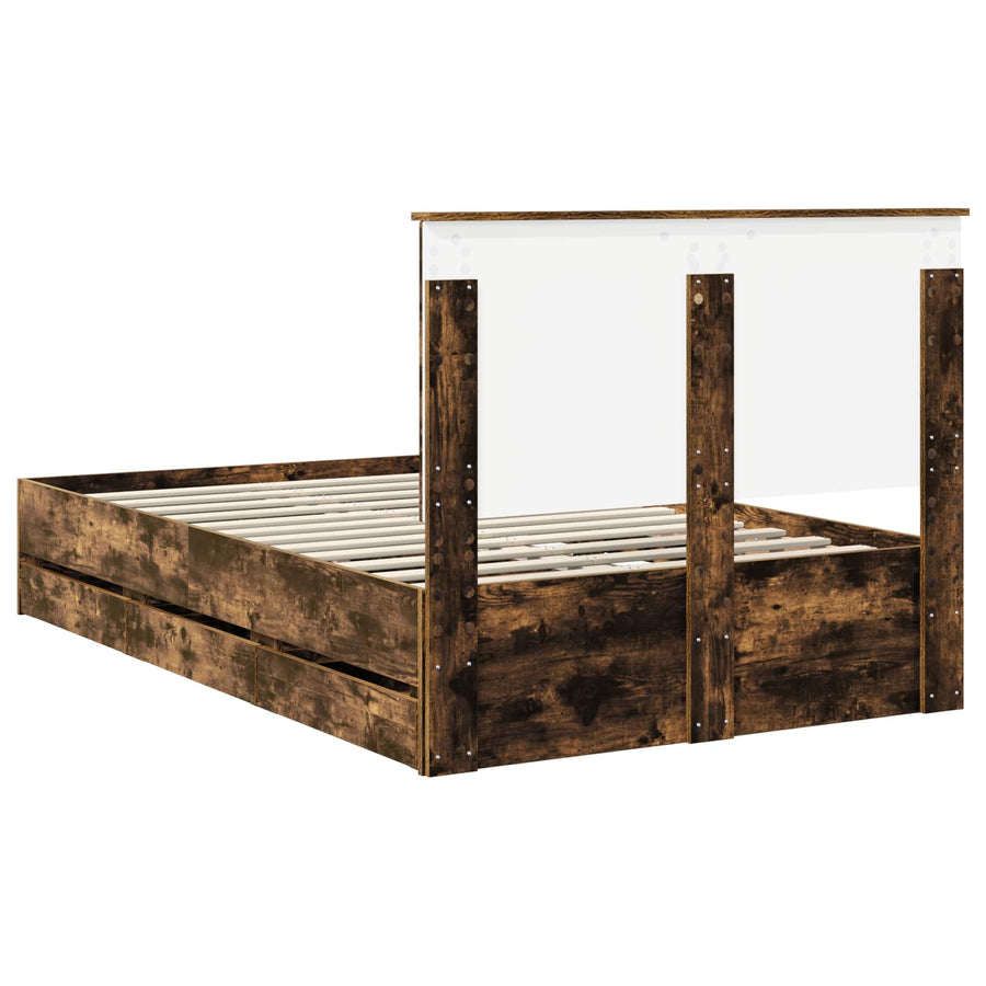 Bedframe met lade Gerookt eiken 120 x 200 cm Ingenieurshout