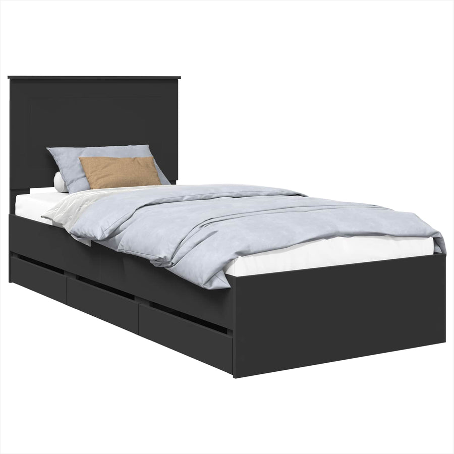 Bedframe met lade met opslag Zwart 100 x 200 cm Ingenieurshout