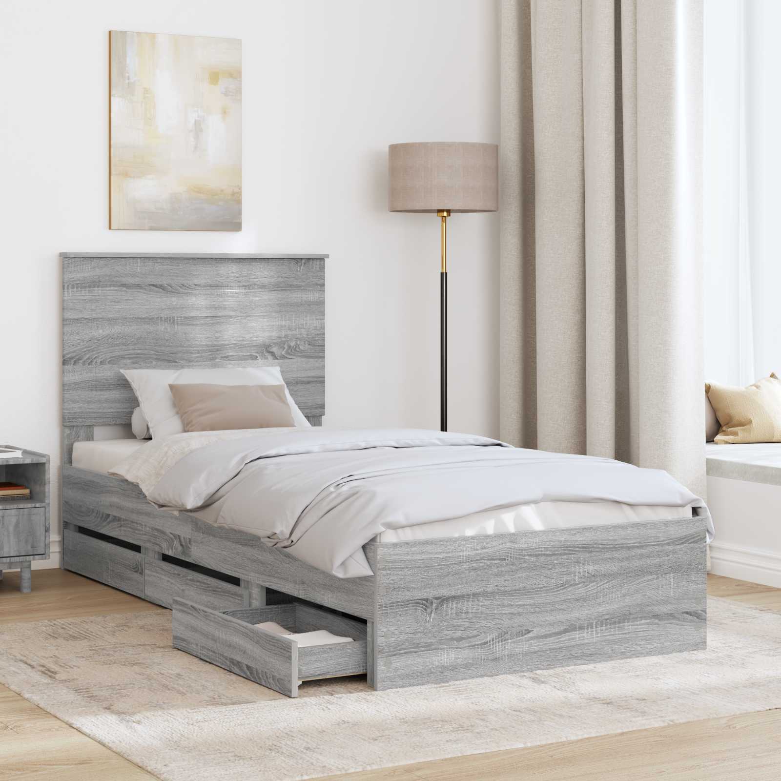 Bedframe met lade Grijs Sonoma 100 x 200 cm Ingenieurshout