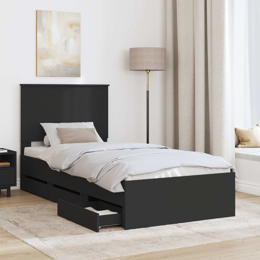 Bedframe met lade met opslag Zwart 90 x 190 cm Ingenieurshout