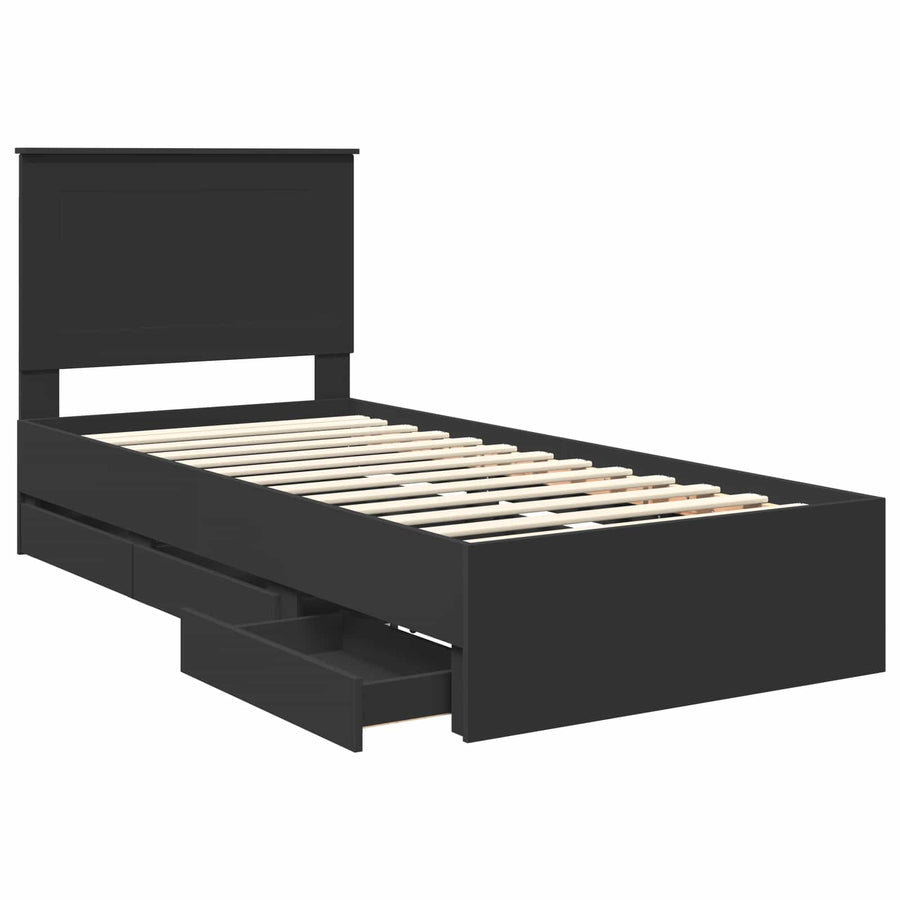 Bedframe met lade met opslag Zwart 90 x 190 cm Ingenieurshout