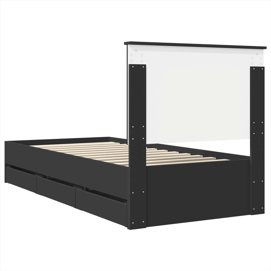 Bedframe met lade met opslag Zwart 90 x 190 cm Ingenieurshout