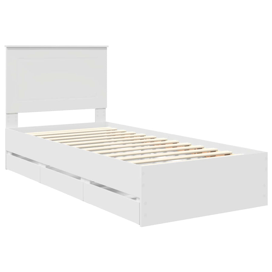 Bedframe met lade met hoofdeinde Wit 90 x 200 cm Ingenieurshout